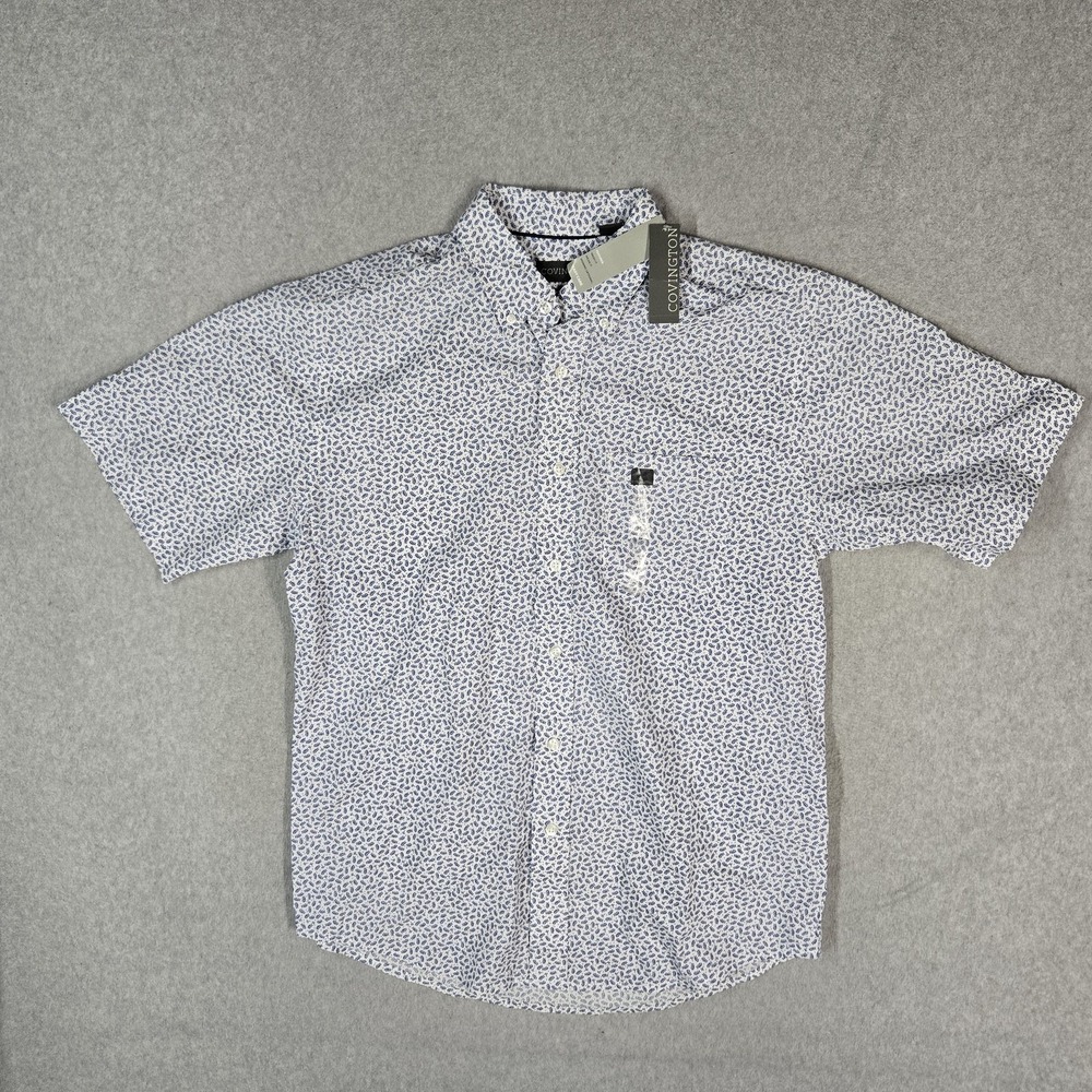 Covington Men Button Up Shirt M White Casual Shirt Floral Short Sleeve NWT
